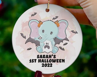 Personalized 1st Halloween Baby Girl Ornament, Custom Halloween Baby Gift, Baby's First Ornament, My first Halloween Gift, Baby Elephant