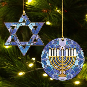 Hanukkah Ornaments set of 2, Hanukkah Gift, Happy Hanukkah, Hanukkah Decor, Acrylic Menorah and Star of David for Hanukkah Tree or Bush