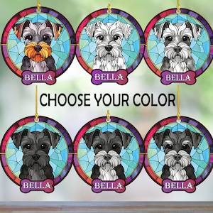 Personalized Schnauzer Ornament, Custom Schanuzer gift for Dog Lovers and Schnauzer Moms & Dads, Mini Schnauzer Acrylic Faux Stained Glass,