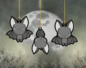 Cute Halloween Bat Ornament set of 3, Acrylic Bat ornaments, Bat home decor, Gift for Bat lovers, Christmas or Halloween Tree Ornament