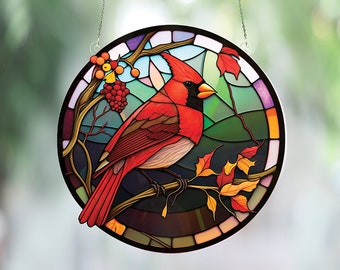 Red Cardinal Window Ornament home Decor, Acrylic Window Hanging decoration, Red Cardinal Gift, Memorial Window Ornament, Faux Stained Glass