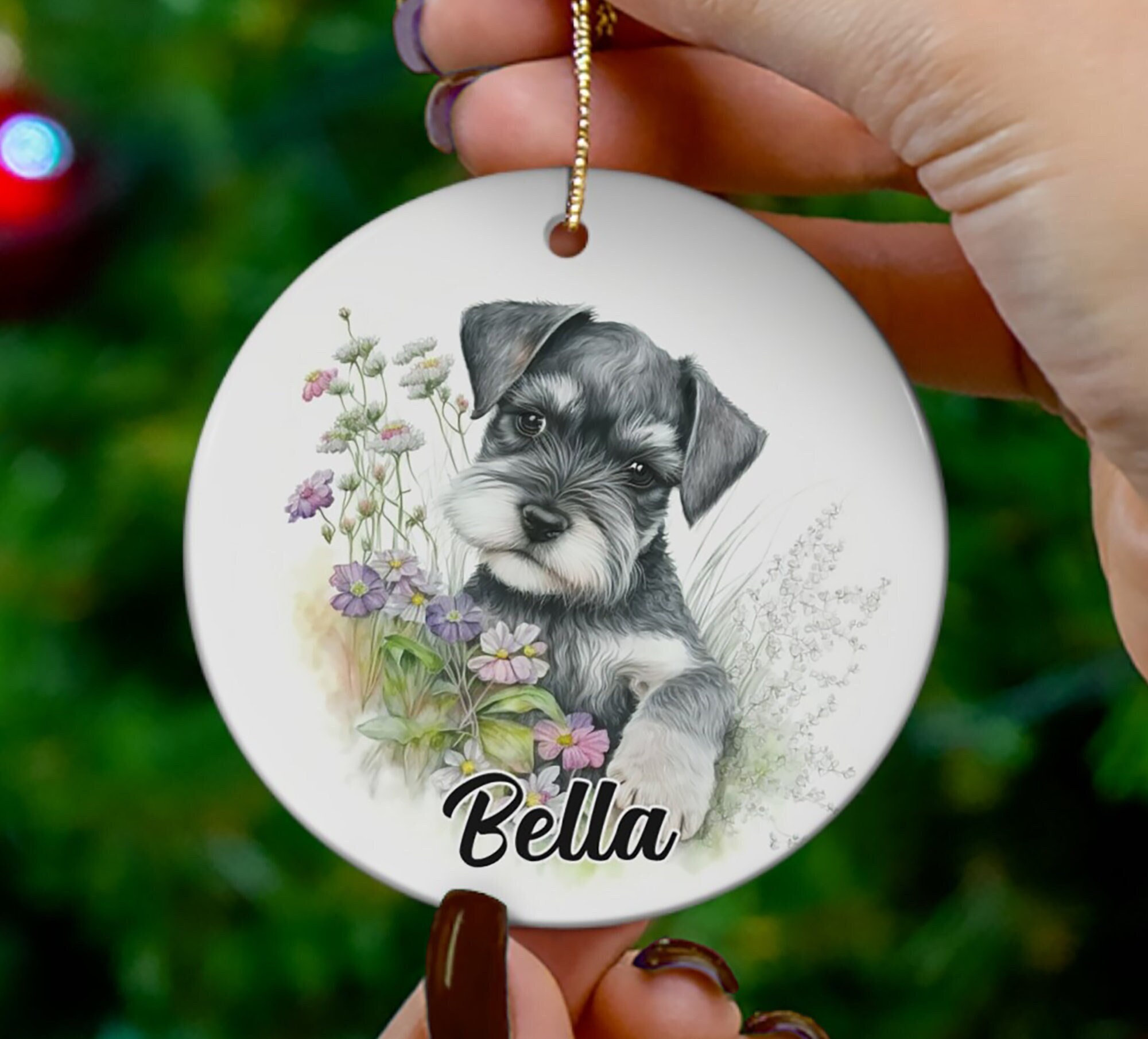Personalized Schnauzer Ornament, Miniature Schnauzer Christmas Gift, Custom Gift for Dog Lovers, Custom Pet Christmas Ornament