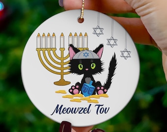 Hanukkah ornament, Meowzel Tov Hanukkah Gift for Cat Lovers, Hanukkah Decor, Adorable JewishCat Ornament, Gift for Jewish family