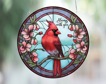 Cardinal Window Ornament, Red Cardinal Memorial Gift, Acrylic Red Cardinal Home & Garden Decor, Faux Stained Glass