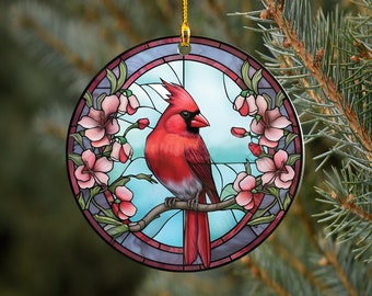 Adorno de cardenal, adorno navideño acrílico de cardenal, adorno conmemorativo, regalo conmemorativo de cardenal rojo, recuerdo para amantes de las aves
