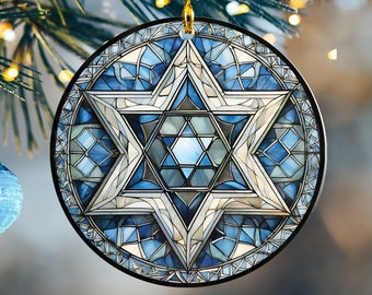 Star of David Hanukkah Ornament, Acrylic Faux Stained Glass Hanukkah Decoration, Beautiful Chanukah Decor, Gift for Jewish Family