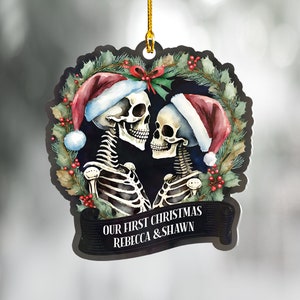 Personalized Gothic Our First Christmas Ornament, Gothic Romantic Skeleton Couple Ornament, Custom Newlywed Ornament, Wedding Gift