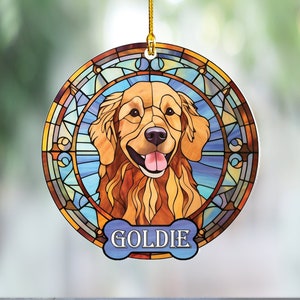 Personalized Golden Retriever Ornament, Golden Retriever gift for Dog Lovers and Pet Moms & Dads, Acrylic Faux Stained Glass