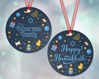 Hanukkah Ornament, Personalized Double Sided Metal Ornament, Hanukkah Decor, Happy Hanukkah, Hanukkah Gift, Hanukkah Decoration, Menorah