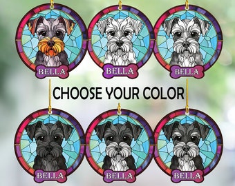 Personalized Schnauzer Ornament, Custom Schanuzer gift for Dog Lovers and Schnauzer Moms & Dads, Mini Schnauzer Acrylic Faux Stained Glass,