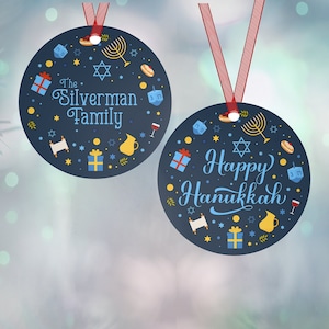 Hanukkah Ornament, Personalized Double Sided Metal Ornament, Hanukkah Decor, Happy Hanukkah, Hanukkah Gift, Hanukkah Decoration, Menorah