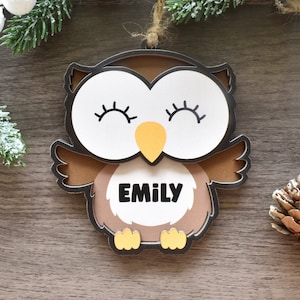 Personalized Owl Ornament, Custom 3D Wood Christmas Ornament, Keepsake Gift for Boy or Girl