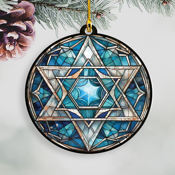 Hanukkah Ornament, Star of David Faux Stained Glass Acrylic Hanukkah Decoration, Beautiful Chanukah Gift for Jewish Family