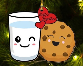 Adorno navideño de galletas y leche, regalo para amantes de las galletas, regalo de galleta con chispas de chocolate, adorno para equipo de repostería de galletas, regalo para mejor amiga