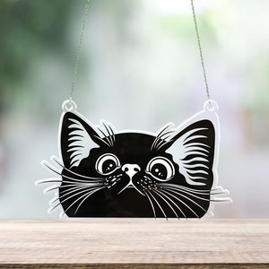 Black Cat Acrylic Window Ornament, Cat Themed Gifts, Cat Décor gift for Cat Lovers, Black Cat Halloween Decoration, Cute peeking Kitty