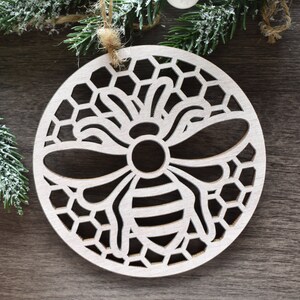 Wood Bee Ornament, Bee Christmas Tree Ornament and Gift, Honeybee Decor., Beekeeper Gift