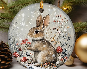 Scandinavian Bunny Ornament, Ceramic Rabbit Christmas Ornament, Nordic Woodland Animal Decor, Scandinavian Themed Home decor, Rabbit Lovers