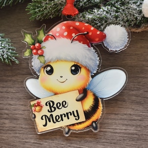 Schattige bij gepersonaliseerd ornament, acryl bij thema cadeau kerstcadeau, bijenteelt ornament, honingbij decor, cadeau voor imker