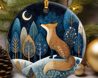 Scandinavian Fox Ornament Ceramic, Nordic Woodland Christmas Decor
