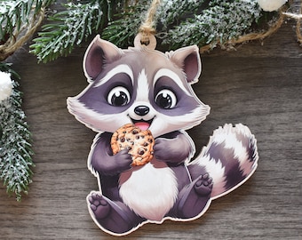 Entzückende Waschbär-Verzierung, hölzerne Weihnachtsdekoration für Waschbärliebhaber, lustiger Keksdieb-Waschbär