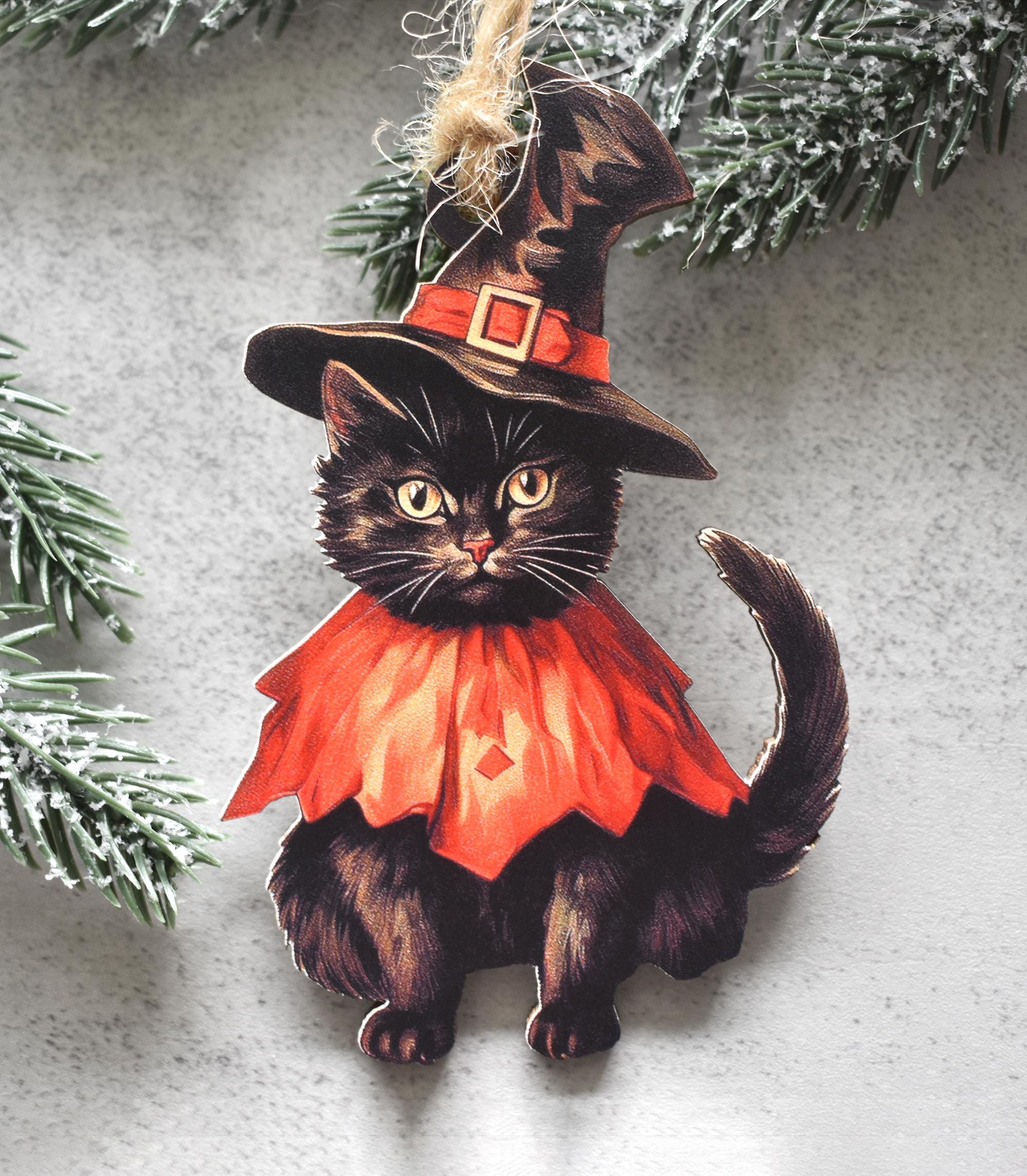 Black Cat Vintage Style Halloween Ornament, Retro Halloween