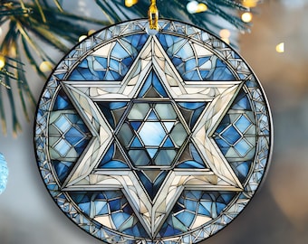 Star of David Hanukkah Ornament, Acrylic Faux Stained Glass Hanukkah Decoration, Beautiful Chanukah Decor, Gift for Jewish Family