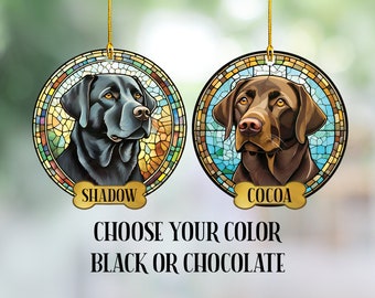 Personlig svart labrador- eller chokladlab-prydnad, akrylfauxmålat glas Labrador Retriever-julprydnad, present till hundälskare