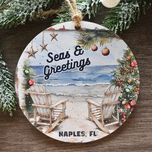 Coastal Beach Christmas Ornament, Personalized Beach Gifts, Coastal Aesthetic Beach House Decor, Beach lover Coastal Decoration