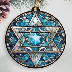 Hanukkah Ornament, Star of David Faux Stained Glass Acrylic Hanukkah Decoration, Beautiful Chanukah Gift for Jewish Family
