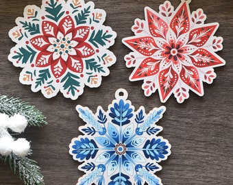 Scandinavian Christmas Ornaments, Nordic Design Wood Christmas Gifts, Folk Art Snowflake Design,  Scandinavian Xmas Gifts, Norwegian Gufts