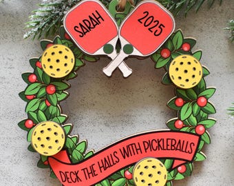 Pickleball Ornament Personalized, 3d Wood Christmas Ornament, Deck the Halls with Pickleballs, Custom Gift for Pickleball Lovers