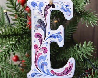 Scandinavian Rosemaling Initial Ornament, Personalized Monogram Ornament, Nordic Folk Art Letter, Scandi Christmas Decor, Nordic Gifts