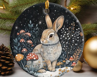 Scandinavian Bunny Ornament, Ceramic Ornament, Woodland Rabbit, Nordic Decor, Swedish Folk Art, Norwegian gifts, Scandinavian Xmas