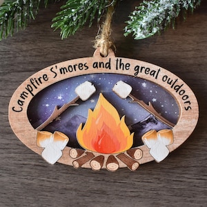 Campfire S&#39;mores Ornament, Camper Ornament, Great Outdoors Camping Christmas Ornament, Outdoors Vacation Keepsake and gift