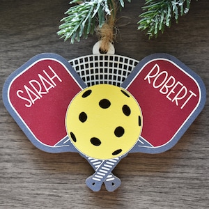 Personalized 3D Wood Pickleball Ornament, Pickleball Gifts for Couples, Christmas Ornament for Pickleballers