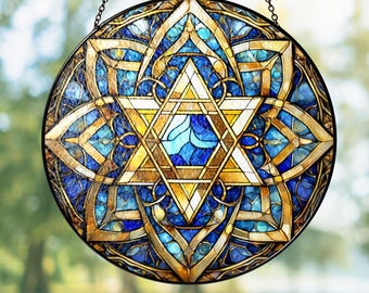 Star of David Glass Suncatcher Ornament, Hanukkah Home Decor Window Ornament, Judaica gifts, Gift for Jewish Families, Chanukah Decoration