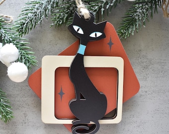 Mid Century Modern Black Cat Ornament, Retro MCM Christmas Ornament, Atomic Cat Decor Vintage Decor, Black Cat Lovers, Cat Themed Gifts