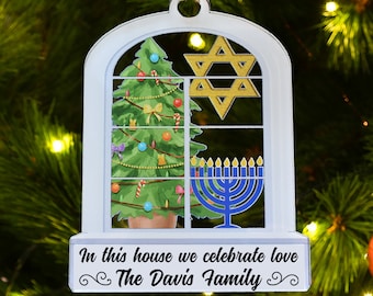 Personalized Christmas Hanukkah Acrylic Ornament, Custom Gift for blended families, Merry Chrismukkah Jewish and Christian Family Gift