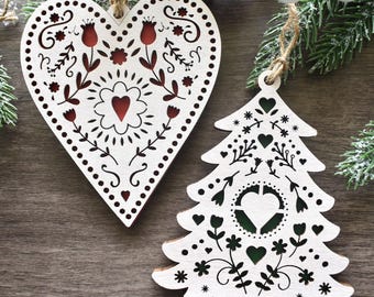 Scandinavian Christmas Ornaments, 2 Layer Wood Nordic Christmas Decor, Scandinavian Xmas Gifts, Norwegian Gifts, Nordic Design