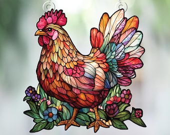 Farmhouse Chicken Acrylic Window Ornament , Colorful Chicken Window Decor, Chicken Lover Gifts, Backyard Chickens Window Ornament