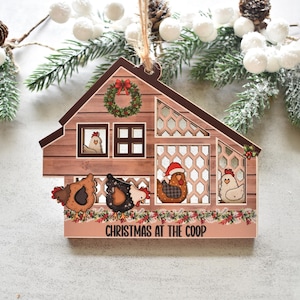 Personalized Chicken Coop Ornament, Adorable Farm Ornament, Farmhouse Christmas gift, 2 Layer Wood Ornament for Chicken Lovers & Farmers