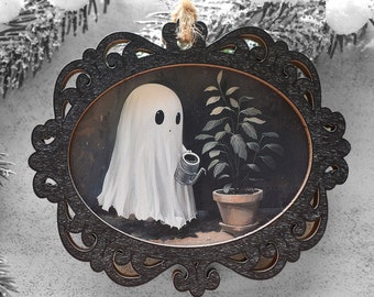 Ornement de portrait vintage fantôme fan de plantes, décoration suspendue de peinture fantôme en bois 2 couches