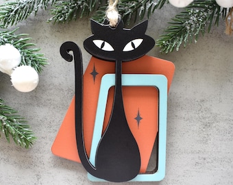 Mid Century Modern Black Cat Ornament, Atomic Cat Retro Christmas Ornament, MCM Holiday Decor, Vintage Style Cat Lover Gift, Cat themed gift