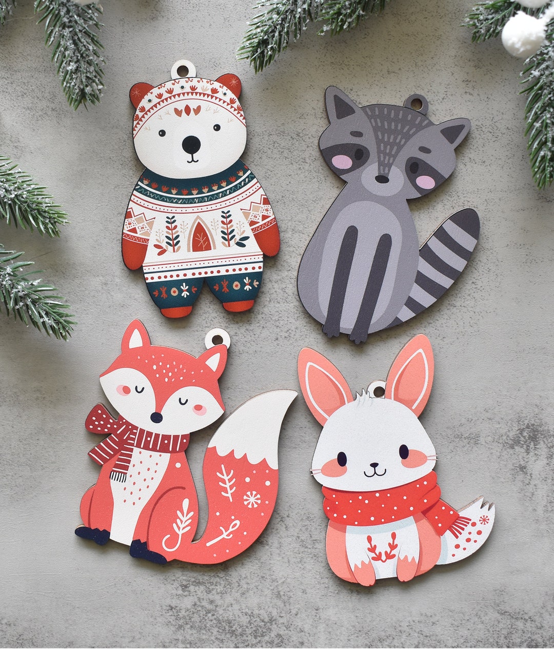 Scandinavian Folk Art Ornaments, Nordic Design Fox, Bear, Rabbit or
