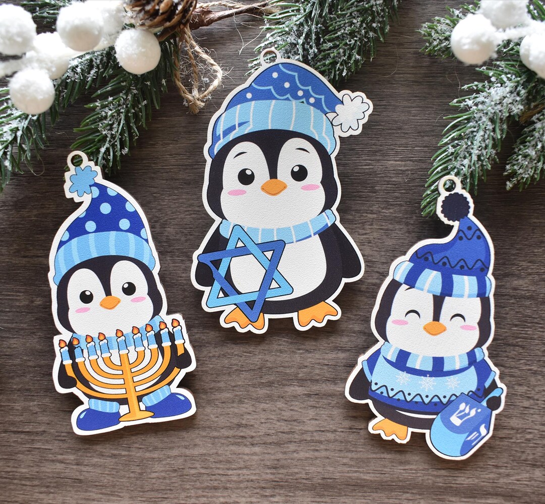 Adorable Hanukkah Penguins Ornament, Hanukkah Gift-set of 3 Custom ...