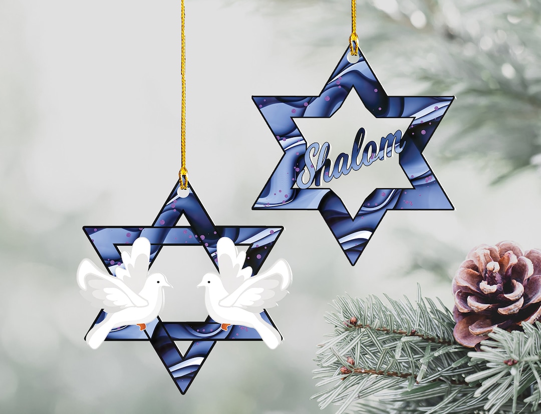 Hanukkah Ornaments Set of 2, Beautiful Acrylic Star of David Ornaments
