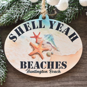 Beach Christmas Ornament, Personalized Seashell Beach Lover Gifts, Coastal Home Decor, Coastal Aesthetic Wood Beach Home decor