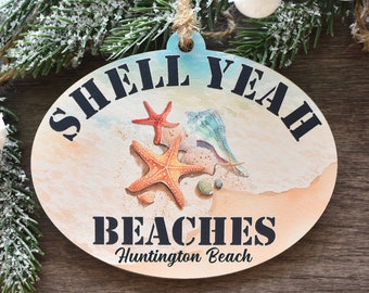 Adorno navideño de playa, regalos personalizados de conchas marinas para amantes de la playa, decoración costera para el hogar, decoración costera de madera con estética costera.