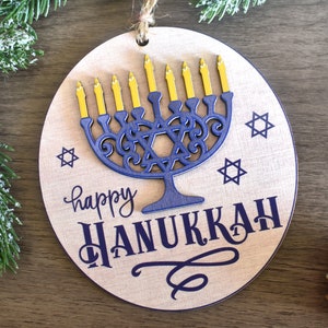 Hanukkah Menorah 3D Wood Ornament, Custom Shape 2 layer Hanukkah Decoration or gift for Jewish Family, Jewish Art Home Decor