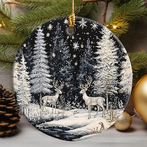スカンジナビアの鹿のクリスマスオーナメント、北欧の冬の森の陶器のオーナメント、スウェーデンの民芸品、スカンジナビアのクリスマスギフト